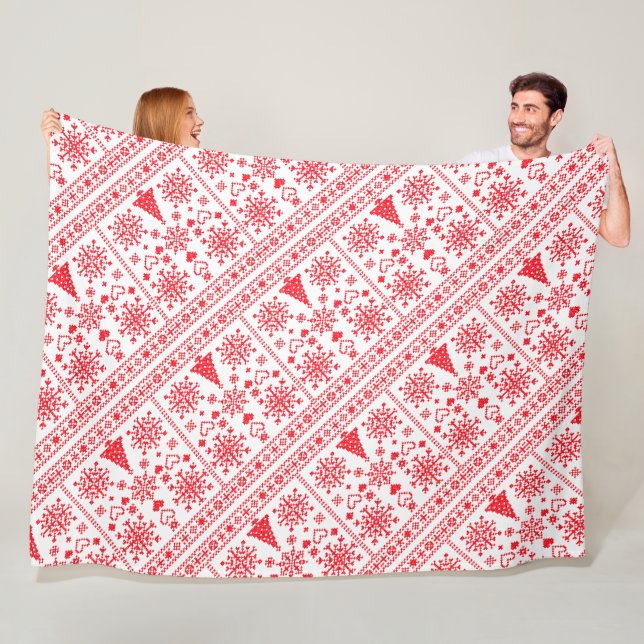 Julälskare Korsmönster Sampler Design Fleecefilt (På plats)