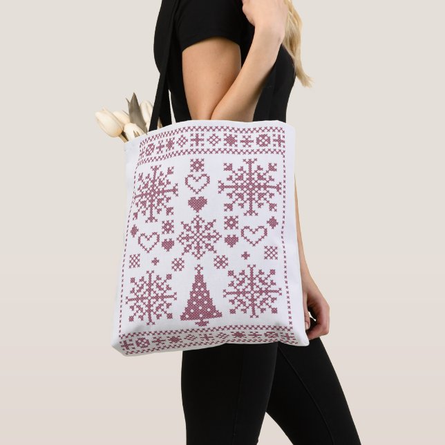 Julälskare Korsmönster Sampler Design Tygkasse (Närbild)