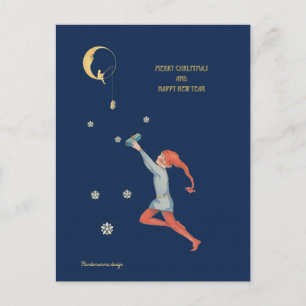 Julälv, måne och gåva - mörk blått natt helg vykort