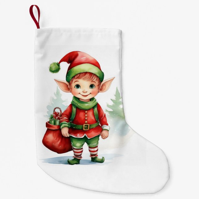 Julälv med en säck av gåvor liten julstrumpa (Framsidan)