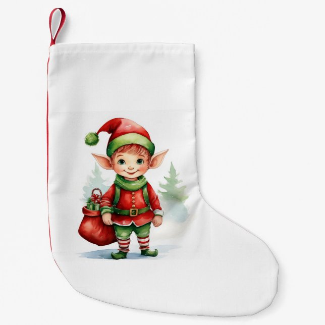 Julälv med en säck av gåvor liten julstrumpa (Framsidan)