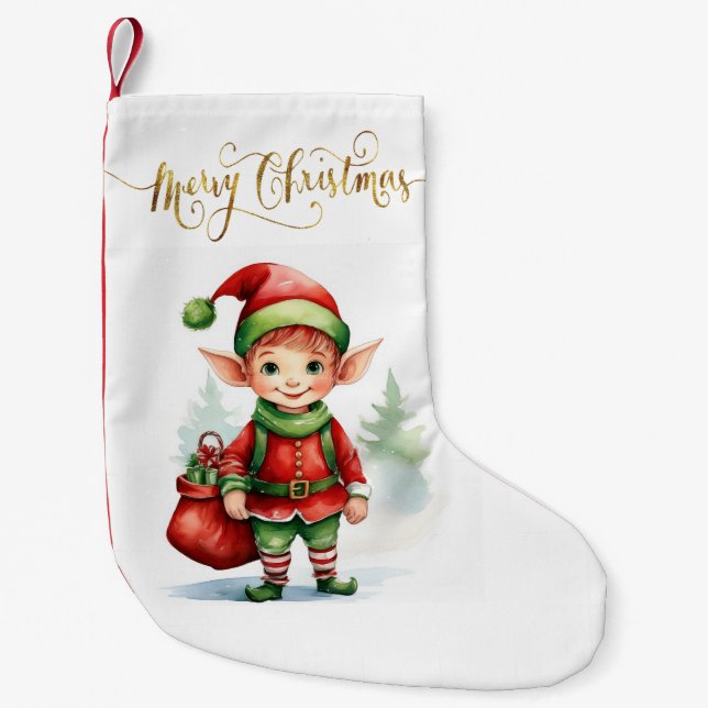 Julälv med en säck av gåvor liten julstrumpa (Framsidan)