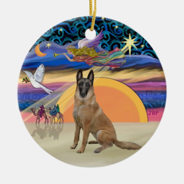 Julängel - Belgisk Malinois Julgransprydnad Keramik (Framsidan)