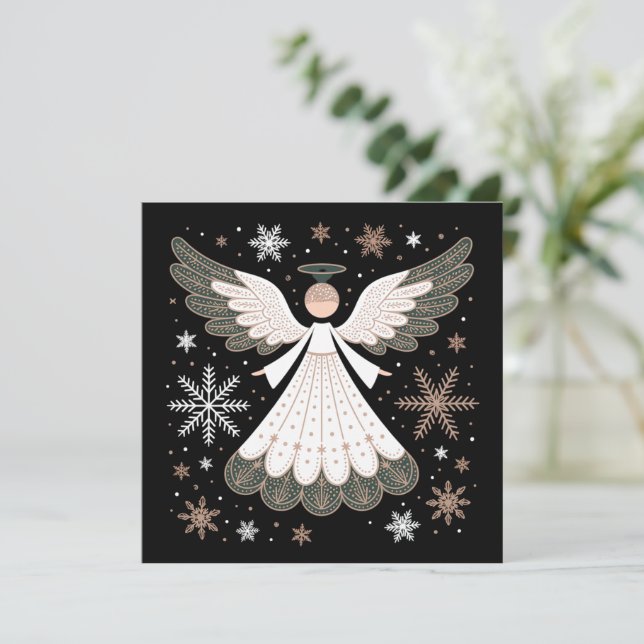 Julängel Glitter Kristet Jul Religiöst Julkort (Stående Fram)