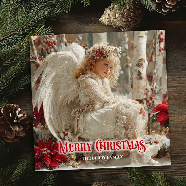 Julängel i victoriansk stil redigerbara julkort (Victorian Christmas angel editable holiday greeting)