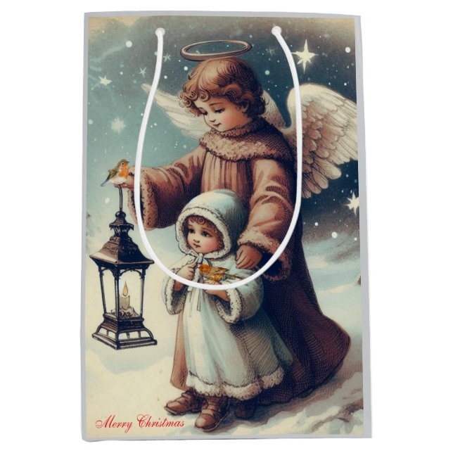 Julängel i vintage-stil, barn och fåglar (Framsidan)