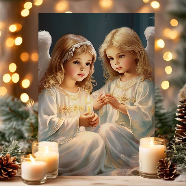 Julängel i vintagestil med ljus helgkort (Skapare uppladdad)