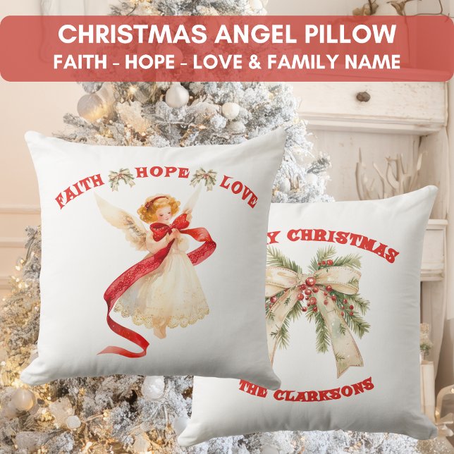 Julängel med familjenamn kudde (Christmas Angel with Family Name Throw Pillow)