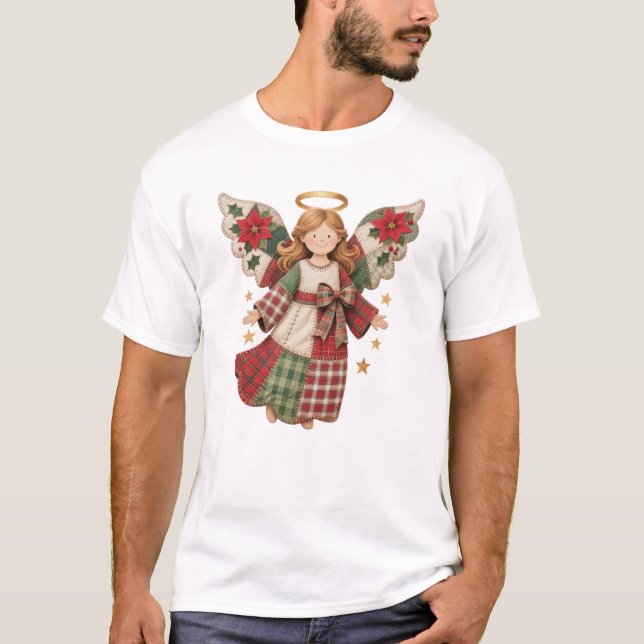 Julängel med gyllene stjärnor t shirt (Framsida)