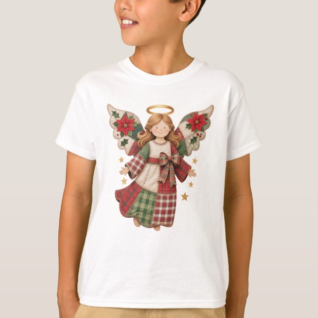 Julängel med gyllene stjärnor t shirt (Framsida)