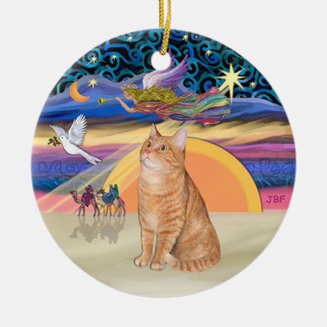 Julängel - Orange tabby katt 40 Julgransprydnad Keramik (Framsidan)