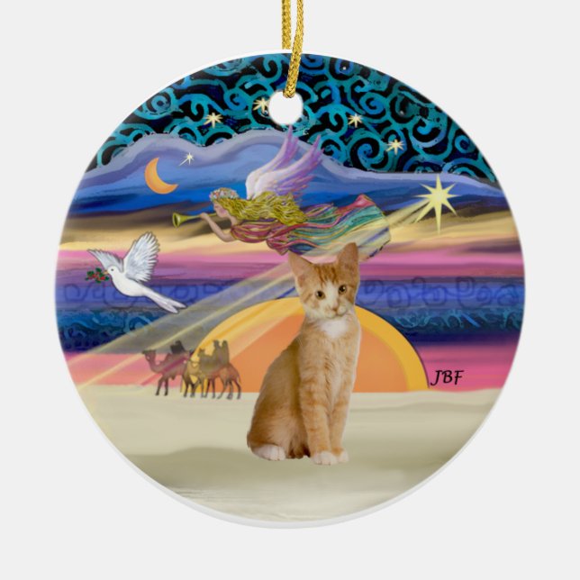 Julängel - Orange - vit tabbykatt 40 Julgransprydnad Keramik (Framsidan)