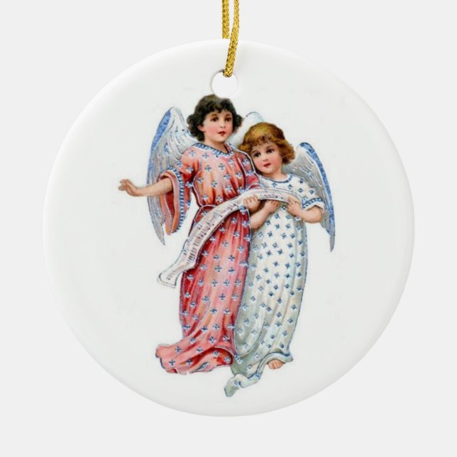 Julänglar i rosor och blått julgransprydnad keramik (Framsidan)