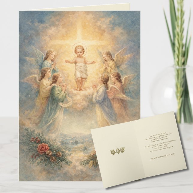 Julänglar tillbeder Jesusbarnet Helgkort (Skapare uppladdad)