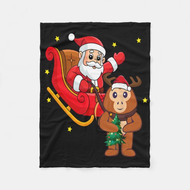 Julapa Monkey Santa Rider Rolig apa Pyjamas  Fleecefilt (Framsidan)