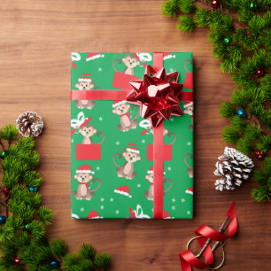 Julapan Santa Hat Mönster Red Grönt Presentpapper