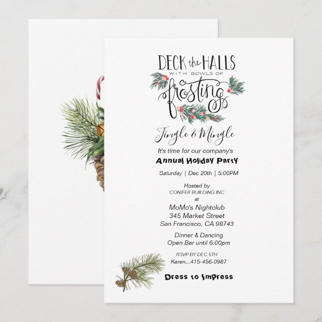 Julåret Julfest Gräs Nål Inbjudningar (Fram/baksida)