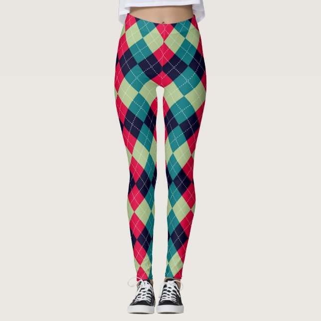Julargyle Play Red Grönt Mönster Leggings (Framsida)
