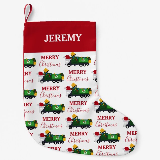 Julåtervinning Sopor Lastbil Anpassningsbar Liten Julstrumpa (Framsidan)