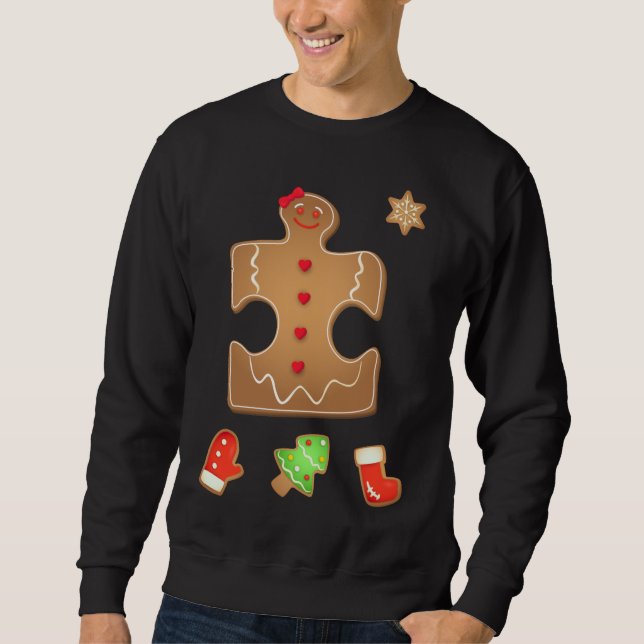 Julautism Gingerbröd Puzzle Autism par" Lång Ärmad Tröja (Framsida)
