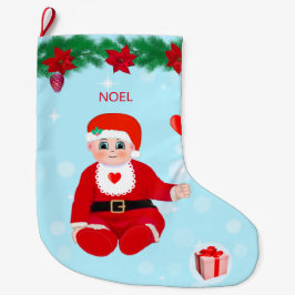 Julbaby, hjärtan, julstjärnor och tall stor julstrumpa