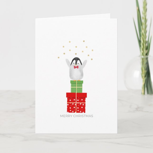 Julbaby Pingvin Står på Julklappar Helgkort (Framsida)