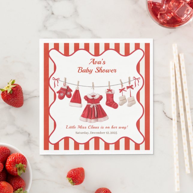 JulBaby Shower | Santakläder Röd & Vit Pappersservett (Insitu)