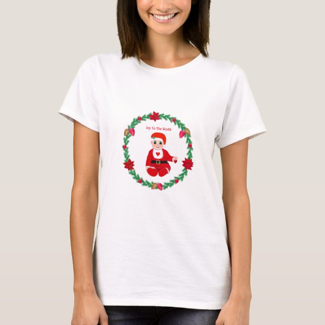 Julbaby & tallrikskrans med julstjärnor t shirt (Framsida)