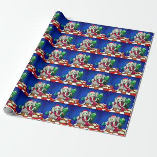 Julbabyelefanten med hatten, Scarf och sätta en Presentpapper
