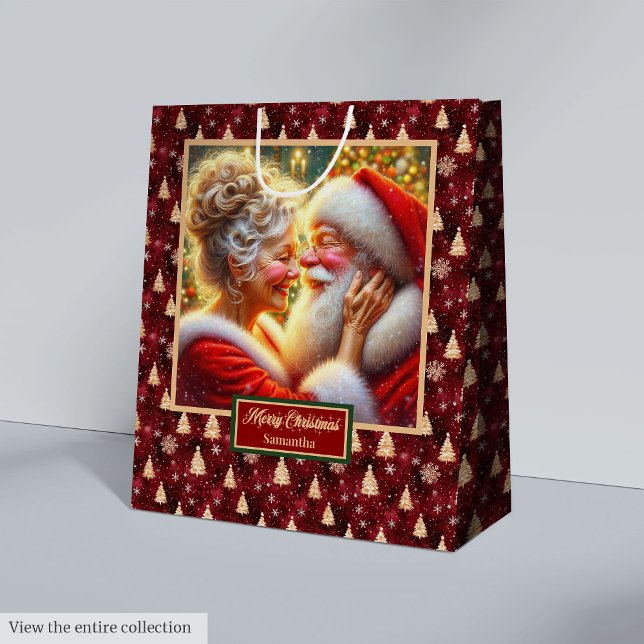 Julbag med vattenfärg Jultomten par (Christmas Bag With Watercolor Santa Claus Couple)
