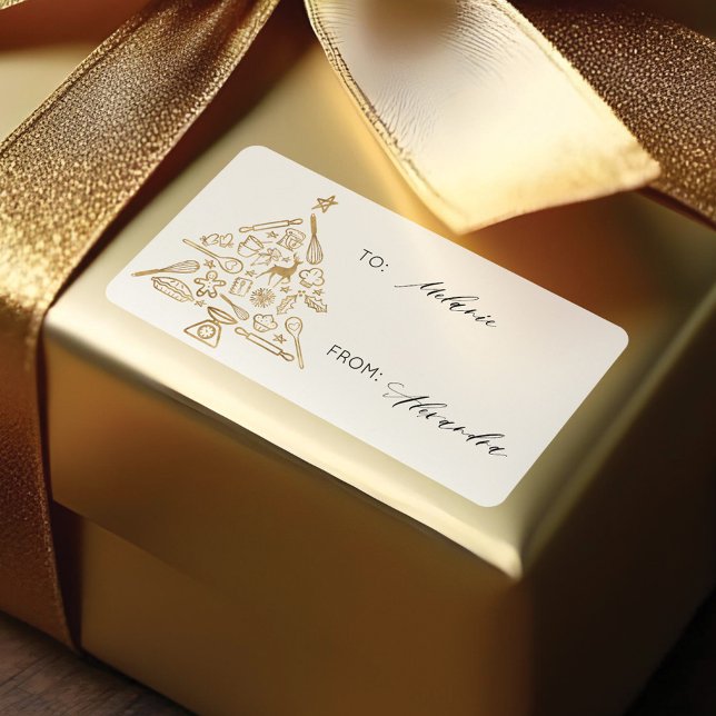 Julbägare Träd Guld till och från Helgdag Fraktsedel (Christmas Baking Tree Gold To & From Holiday Label)