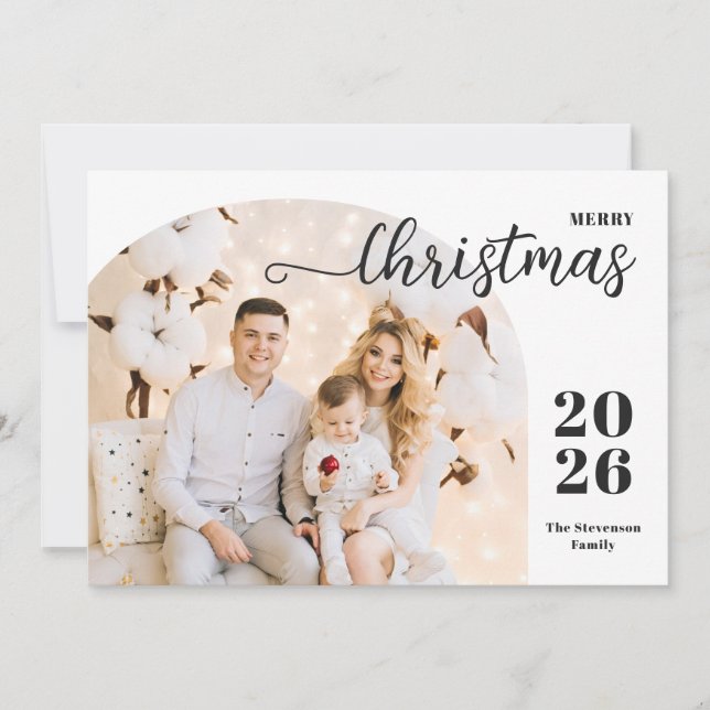 Julbåge 1 foto modern minimalistisk blått julkort (Framsida)