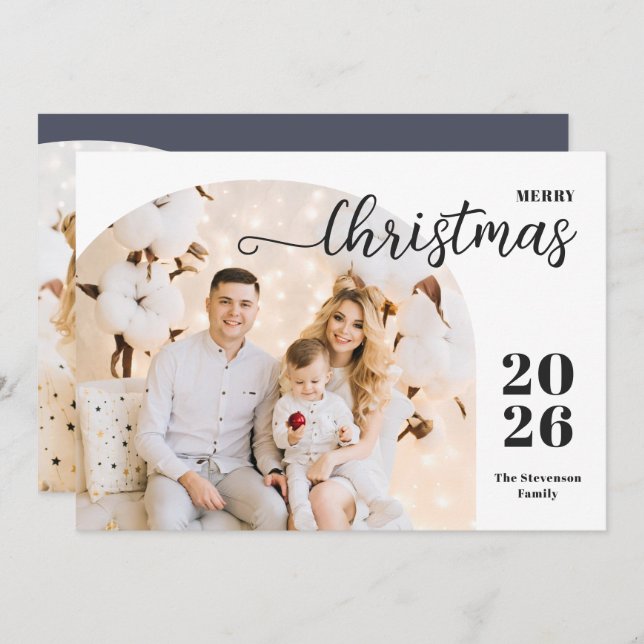 Julbåge 2 foton modernt minimalistiskt grått julkort (Fram/baksida)