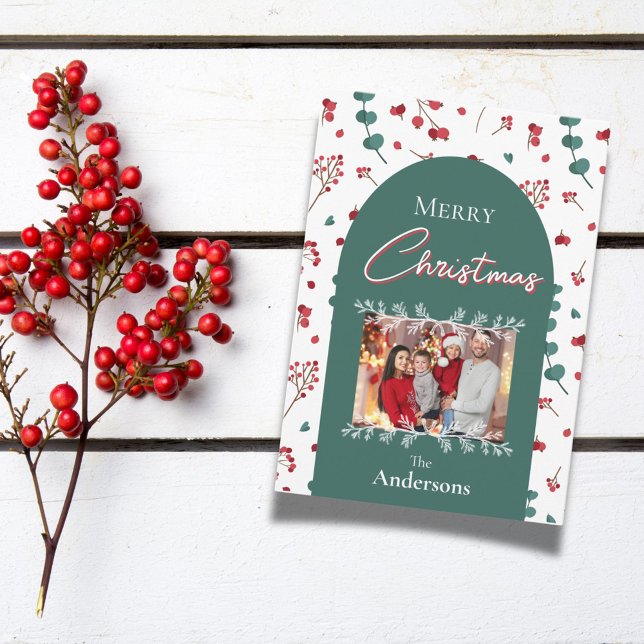 Julbåge Botanisk Foliage Familjefoto Julkort (Skapare uppladdad)
