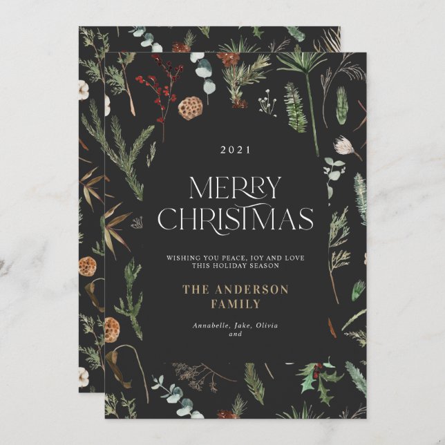 Julbåge elegant vattenfärg botanisk blommigt julkort (Fram/baksida)