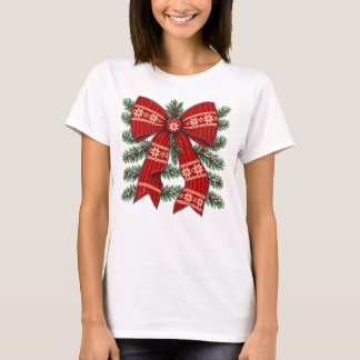 Julbåge Röd Stickad Snöflinga Design T Shirt
