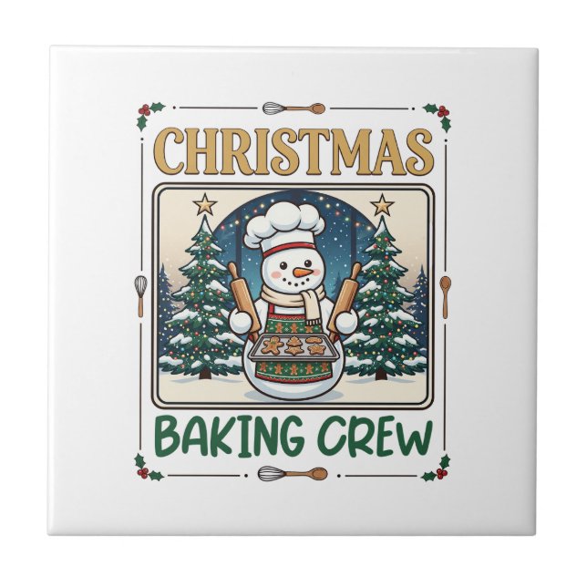 Julbakande Besättning Snömannen Chef Gingerbread C Kakelplatta (Framsidan)
