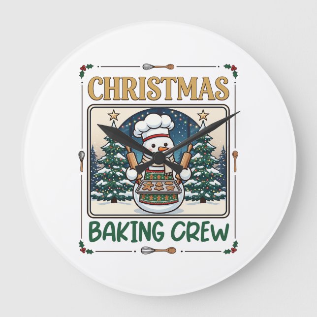 Julbakande Besättning Snömannen Chef Gingerbread C Stor Klocka (Framsida)