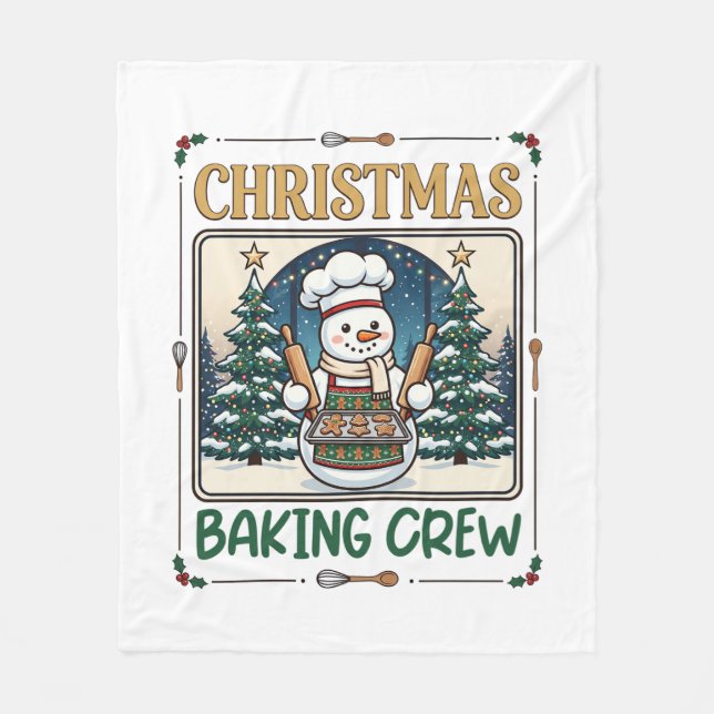 Julbakande Besättning Snömannen Chef Pepparkaks Co Fleecefilt (Framsidan)
