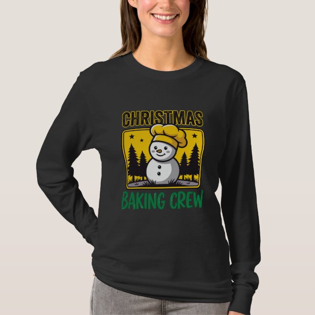 Julbakande Crew Snöman Juldesign T Shirt (Framsida)