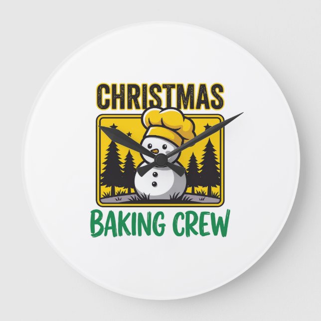 Julbakande Crew Snömannen Holiday Design Stor Klocka (Framsida)