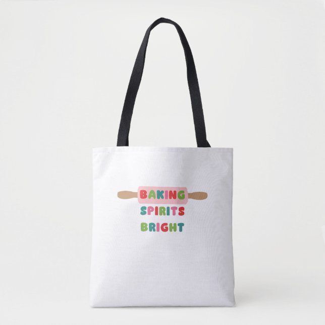 Julbakande Tote Bag 'Baking Spirits Bright' Tygkasse (Framsida)