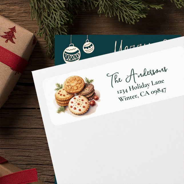 Julbakande Vattenfärgskakor Adressetikett Returadress Etikett (Skapare uppladdad)