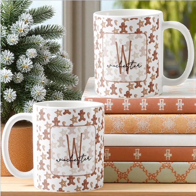 Julbakelse Pepparkaksgubbe, Stjärna, Candy Cane Kaffemugg (Template text on both sides of the mug design.)