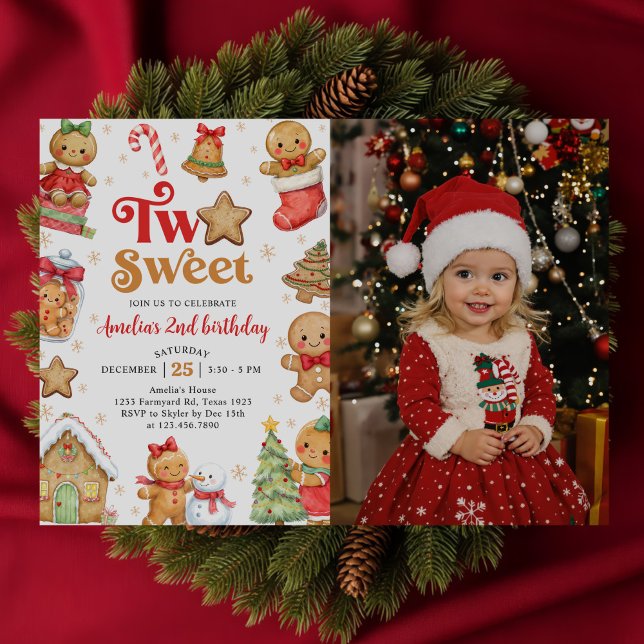 Julbakelse Two Sweet 2-års födelsedagsfoto Inbjudningar (Skapare uppladdad)