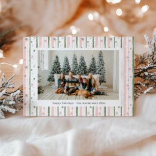 Julbakgrund med rosa ränder Foto Julkort