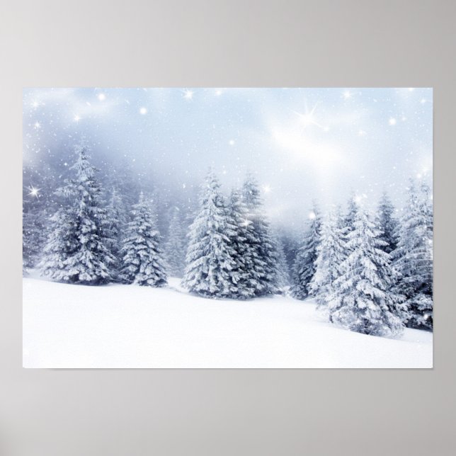 Julbakgrund med Snöfir Träd 2 Poster (Framsidan)