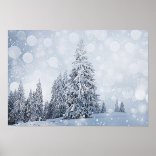 Julbakgrund med Snöfir Träd Poster (Framsidan)