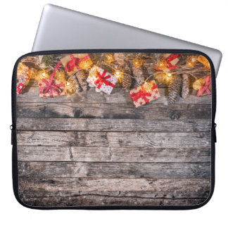 Julbakgrund, träplankar. laptop fodral