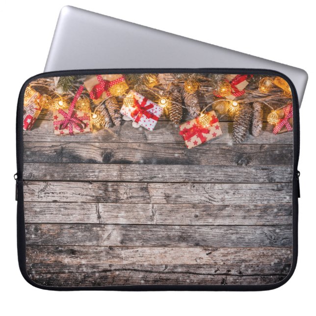 Julbakgrund, träplankar. laptop fodral (Framsidan)
